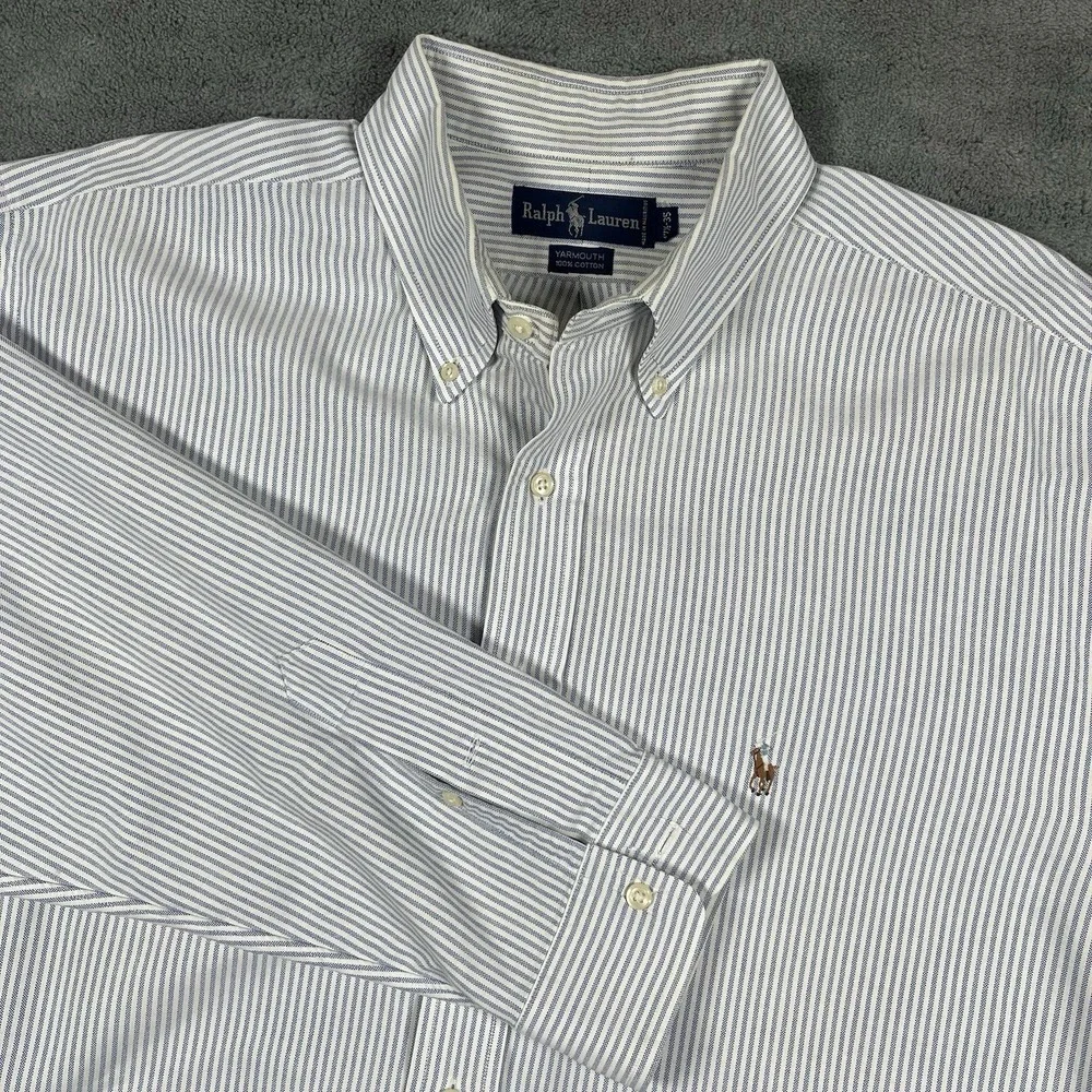 Vtg Polo Ralph Lauren Yarmouth cotton Oxford LS Shirt Men's 17.5-35 Blue Striped